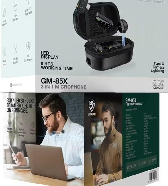میکروفون بی‌سیم یقه‌ای گرین لاین مدل GM-85X سه کاره | فروش فقط حضوری در فروشگاه سفید رایانه اهواز